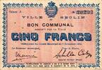 France 5 Francs County 59113 - SECLIN - COMMUNAL BON - 5 FRANCS - 8/11/1914 - SERIES A -
