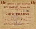 France 5 Francs County 59286 - ROOST-WARENDIN - COMMUNITY VOUCHERS - 5 FRANCS - 11/22/1914 - 1915 ISSUE -