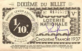 France 1937 FRANCE - 80 - AMIENS - NATIONAL LOTTERY - 1/10TH - LENOIR AN... 2.12 &pound;  +  13.12 &pound; shipping