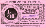France 1937 FRANCE - 80 - AMIENS - NATIONAL LOTTERY - 1/10TH - LENOIR AN... 2.12 &pound;  +  13.12 &pound; shipping