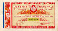 France 1935 FRENCH REPUBLIC - NATIONAL LOTTERY - 100 Frs - 6RD RANK - 19... 2.12 &pound;  +  13.12 &pound; shipping