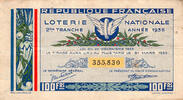 France 1935 FRENCH REPUBLIC - NATIONAL LOTTERY - 100 Frs - 2RD RANK - 19... 2.12 &pound;  +  13.12 &pound; shipping