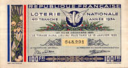 France 1935 FRENCH REPUBLIC - NATIONAL LOTTERY - 100 Frs - 4RD RANK - 19... 2.96 &pound;  +  13.12 &pound; shipping