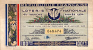 France 1935 FRENCH REPUBLIC - NATIONAL LOTTERY - 100 Frs - 4RD RANK - 19... 2.96 &pound;  +  13.12 &pound; shipping