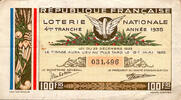France 1935 FRENCH REPUBLIC - NATIONAL LOTTERY - 100 Frs - 4RD RANK - 19... 2.12 &pound;  +  13.12 &pound; shipping