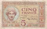Madagascar 5 francs 5 Francs Goddess Juno - 1937 - Serial B.2983 -