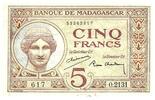 Madagascar 5 francs 5 Francs Goddess Juno - 1937 - Serial B.2983 -