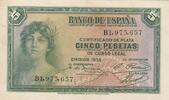 Spain 5 pesetas 5 Pesetas - Woman - Various serial - 1935 -