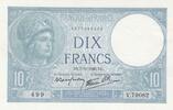 10 francs 1940 Frankreich 10 Francs - Minerva - 07-11-1940 - Serial V.79082 I / ST