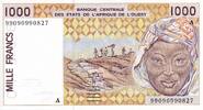 West AFrican States 1000 francs Billet West AFrican States 1000 francs 1999 -