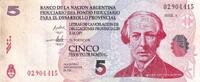 Argentina 5 pesos Billet Argentina 5 pesos Juan Bautista Alberdi, écrivain et homme politique 2001 -