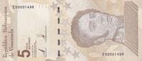 Venezuela 5 bolivares Billet Venezuela 5 bolivares Simon Bolivar 2021 -