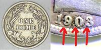 USA 1903/1903 -O Repunched Date Barber Dime; vz 134.02 £  +  11.91 £ shipping