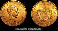 Cuba, 5 Pesos, 1916, 8,35 g/900 Gold, KM19, vz+ AU