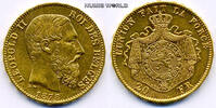 Belgien 20 Francs 1878 Leopold II. 1865-1909, 6,45 g/900 Gold, S26, f. Stg  717.31 £  +  58.95 £ shipping