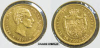 Spanien 25 Pesetas 1877 DE-M 18*77, Alfonso XII. 1874-1885, 8,05 g/900 G... 796.51 £  +  58.95 £ shipping