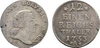 Brandenburg-Preußen 1/12 Taler 1753 A, Berlin Friedrich II. 1740-1786 Schrötlingsfehler und Prägeschwäche am Rand, VF