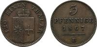 Waldeck Cu 3 Pfennig Georg Victor 1852-1893 -