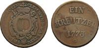 Cu Kreuzer 1773 G Günzburg Augsburg, Bistum Clemens-Wenzel von Sachsen-Polen 1768-1803 Kl. Prägeschwäche, sehr schön