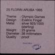 ARUBA , KM# 13 , Silver, 25 Florin, 1995, Proof, 100th Anniversary of the Olympics - Cyclist and logo. Coin housed in Original M