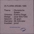 ARUBA , KM# 13 , Silver, 25 Florin, 1995, Proof, 100th Anniversary of the Olympics - Cyclist and logo. Coin housed in Original M