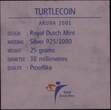 ARUBA , KM# 20 , Silver, 10 Florin, 2001, Prooflike, Green Sea Turtles - 7 sea turtles. Coin housed in Original Mint Capsule! Co