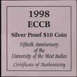 EAST CARIBBEAN STATES, KM# 28 , Silver, 10 Dollars, 1998, Proof, 50th Anniversary - University of the West Indies - Sir Arthur L
