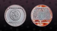 MEXICO 1 Nuevo Peso MEXICO, KM# 567 , Silver, 1 Nuevo Peso, 1993, Proof, Bajorrelieve Del El Tajin. Attractive toning on Reverse! Coin in excellent -