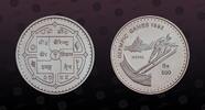 NEPAL 500 Rupee NEPAL, KM# 1071 , Silver, 500 Rupee, VS2049-1992, Proof, 1992 Olympics - Ski Jumping. Coin housed in Original Mint capsule! Coi -