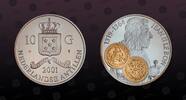NETHERLANDS ANTILLES 10 Gulden NETHERLANDS ANTILLES , KM# 57 , Silver, 10 Gulden, 2001, Proof, Gold Trade Coins: Jean II Lebon (1319-1364). With gold inserts r -