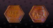 BELGIAN CONGO 2 Francs BELGIAN CONGO , KM# 25 , Brass, 2 Francs, 1943, Mint Strike, Elephant. 6-sided. Scarce coin in Choice condition! -