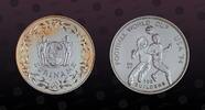 SURINAME 100 Guilder SURINAME, KM# 43.2 , Silver, 100 Guilder, 1994, Proof, FIFA USA 1994 - 2 Soocer players, 999 E.P. at left. Very rare type. Pos -