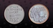 SWITZERLAND 20 Francs SWITZERLAND, KM# 97 , Silver, 20 Francs, 2000, Proof, Lumen Christi. Coin housed in Original Mint capsule! Coin in excellent con -