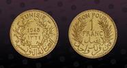 TUNISIA 1 Franc TUNISIA, KM PE3 , Aluminum-Bronze, 1 Franc, 1945, Specimen, Piefort with Essai. Very rare coin in Choice Uncirculated condition! -