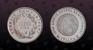 TURKEY 20000 Lira TURKEY, KM# 992 , Silver, 20000 Lira, 1990, Proof, 1990 World Championship Soccer. Coin in excellent condition! -