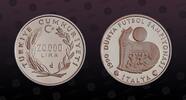 TURKEY 20000 Lira TURKEY, KM# 995 , Silver, 20000 Lira, 1990, Proof, Soccer. Coin in excellent condition! -