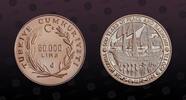 TURKEY 50000 Lira TURKEY, KM# 1016 , Silver, 50000 Lira, 1992, Proof, Turkish Jews. Coin in excellent condition! -