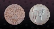 TURKEY 20 New Lira TURKEY, KM# 1182 , Silver, 20 New Lira, 2005, Proof, Turkish Kangal Dog - Kangal Coban Kopegi. Coin in excellent condition! -