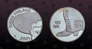 FINLAND 100 Markkaa FINLAND, KM# 97 , Silver, 100 Markkaa, 2001, Proof, Aino Ackte (1876-1944). Coin housed in Original Mint Capsule! Coin in excel -