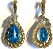Anhänger Blautopas-Tropfen und 7 Diamanten 375er Gelbgold (9 Karat GG) -
