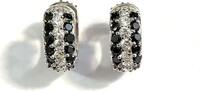 Creolen 925er Sterling Silber schwarze + weiße Zirkonia 1,9 cm Ohrringe DQCZ -