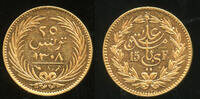 Tunisia Ali Bey (1882-1902) 25 Piastres (15 Francs) AH 1308 (1891) fast stempelglanz