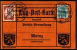 Deutsches Reich 1 M. auf 10 Pfg. 'Gelber Hund' Halbamtl. Luftpost a. Rh. auf Vordruck-Karte -