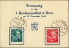Bundesrepublik Deutschland 10-20 Pfg. '1. Bundestag' auf Erinnerungskarte ans Bundessportfest mit Ersttagsonderstempel -