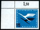 Bundesrepublik 1955 207 I, 15 Pfg Lufthansa mit seltenem Plattenfehler als Bogenecke postfrisch