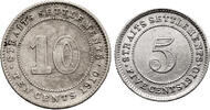 set 5 & 10 Cents 1910 Malaya, Straits Settlements Edward VII fast ss / ss+
