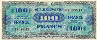 NOTES OF THE TREASURY (TRESOR) 100 francs Billet. France, type américain, 1945, série 2 -