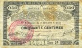 FRENCH EMERGENCY NOTES 50 centimes Pas de Calais, Somme et Nord, Groupement de 70 communes. Billet. série 2A -