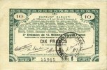 FRENCH EMERGENCY NOTES 10 francs Pas de Calais, Somme et Nord, Groupement de 70 communes. Billet. série 5 -