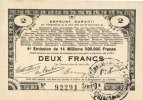 FRENCH EMERGENCY NOTES 2 francs Pas de Calais, Somme et Nord, Groupement de 70 communes. Billet. série 3E -
